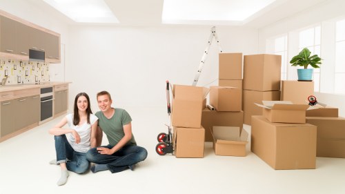 Packed boxes and dismantled furniture ready for transport